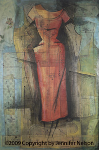 Red Dress 33x48 -- SOLD Red Dress Fine Art Mixed Media by Jennifer Nelson